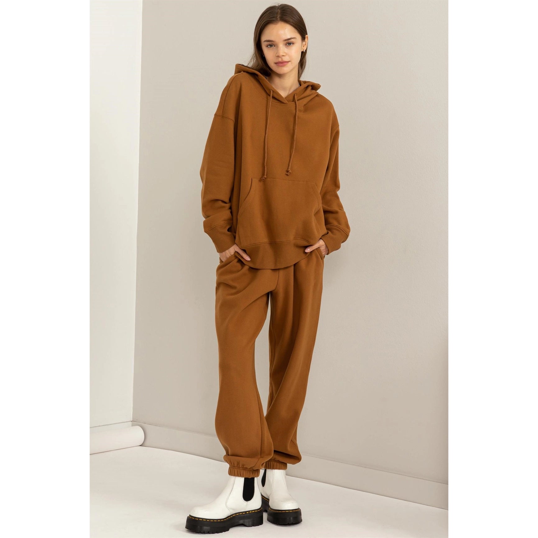 Weekend Chiller Drop Shoulder Oversized Hoodie - Brown-Clothing - Women-Street 360-Brown-S-Urbanheer