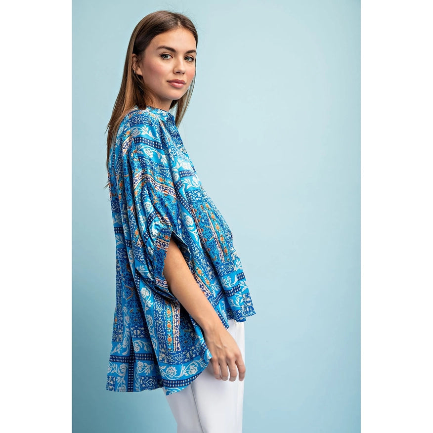 Boxy Fit Blouse Blue-Blouse-Faith Apparel-S-Urbanheer