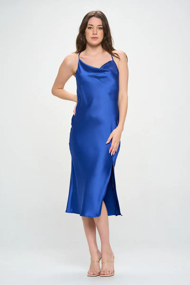 Satin Bias Slip Dress With Slit-Clothing - Women-Renee C.-S-Urbanheer