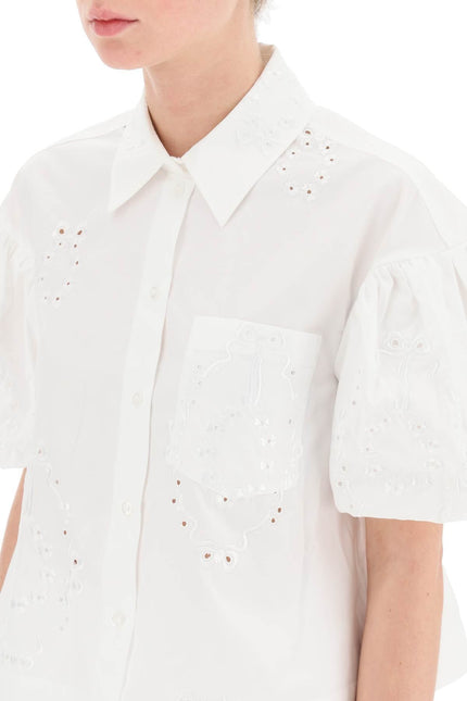 Embroidered Cropped Shirt - White
