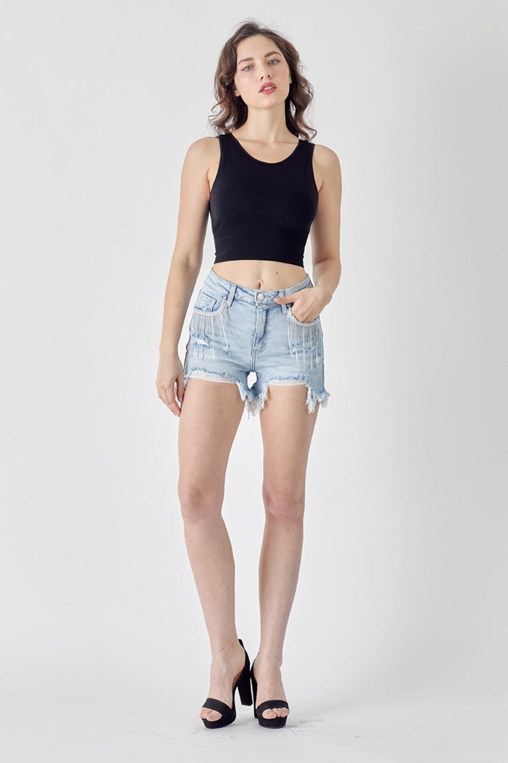 Risen Frayed Hem Denim Shorts With Fringe Detail Pockets-Risen-LIGHT-S-Urbanheer