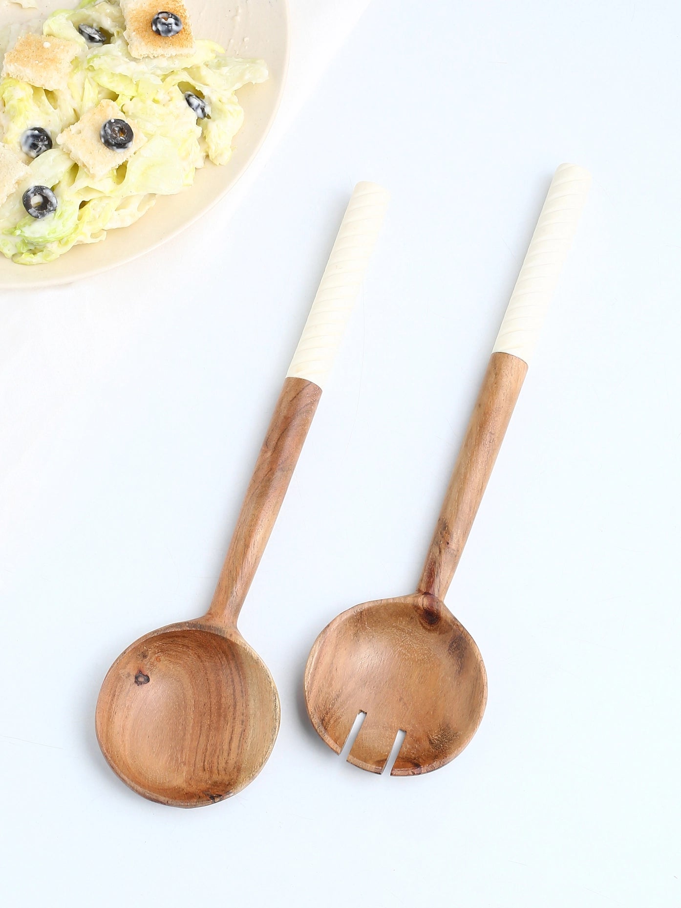Resin & Wood Salad Server 2- Piece Set-Tiramisu-Urbanheer