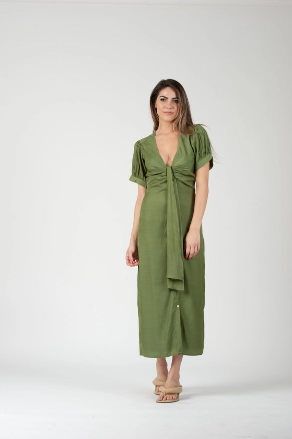 Grecian Puff Sleeve Midi Dress-Grass-Dress-Lucca Couture-XS-Urbanheer