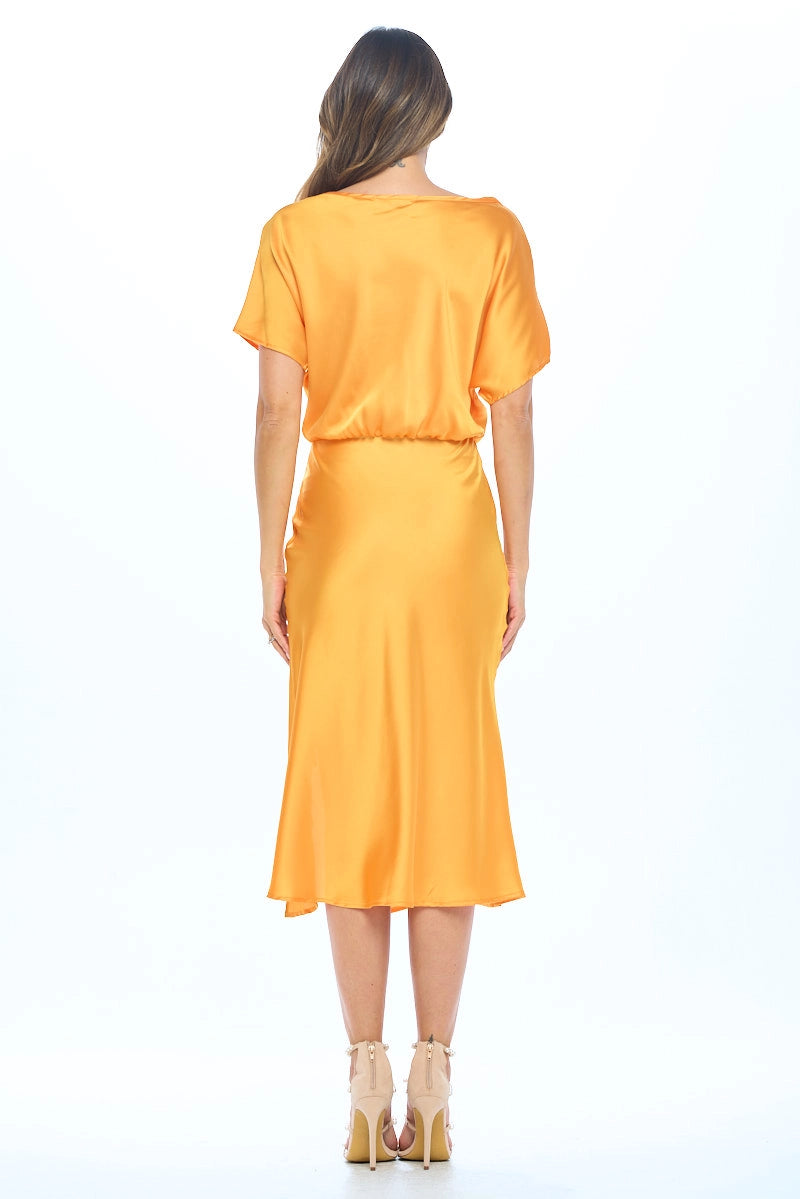 Satin Stretch Print Dress With Slit-Renee C.-S-Urbanheer