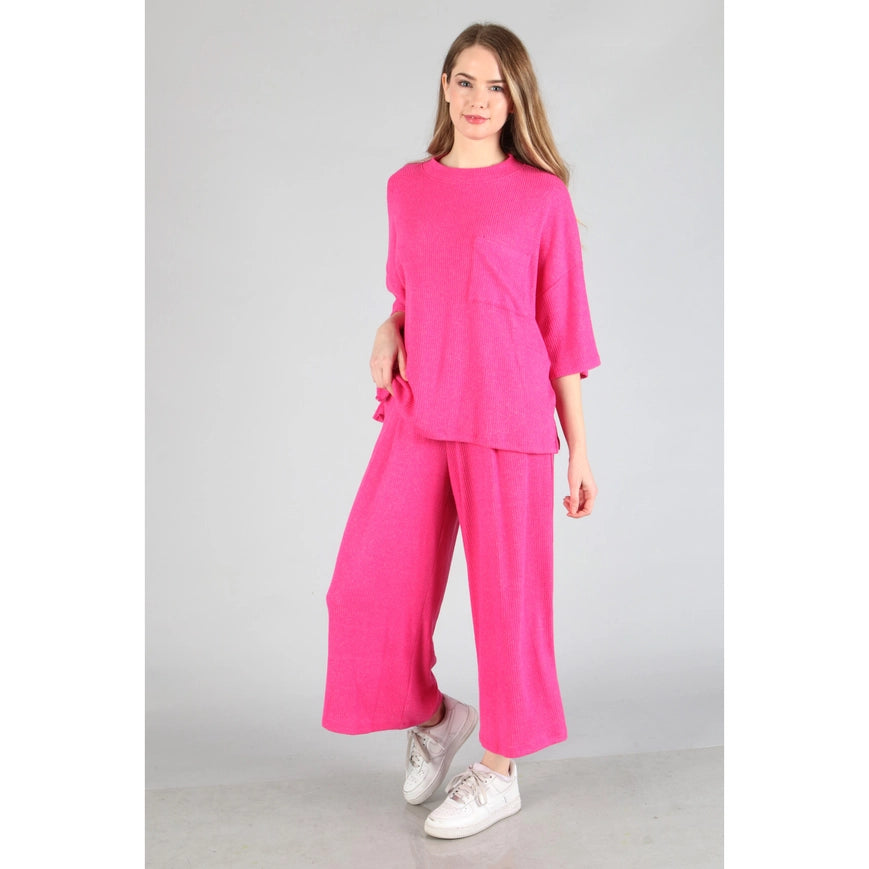 Plus - Brushed Wide Leg Pants Hot Pink-Pants-Peace Love Line-1XL-Urbanheer