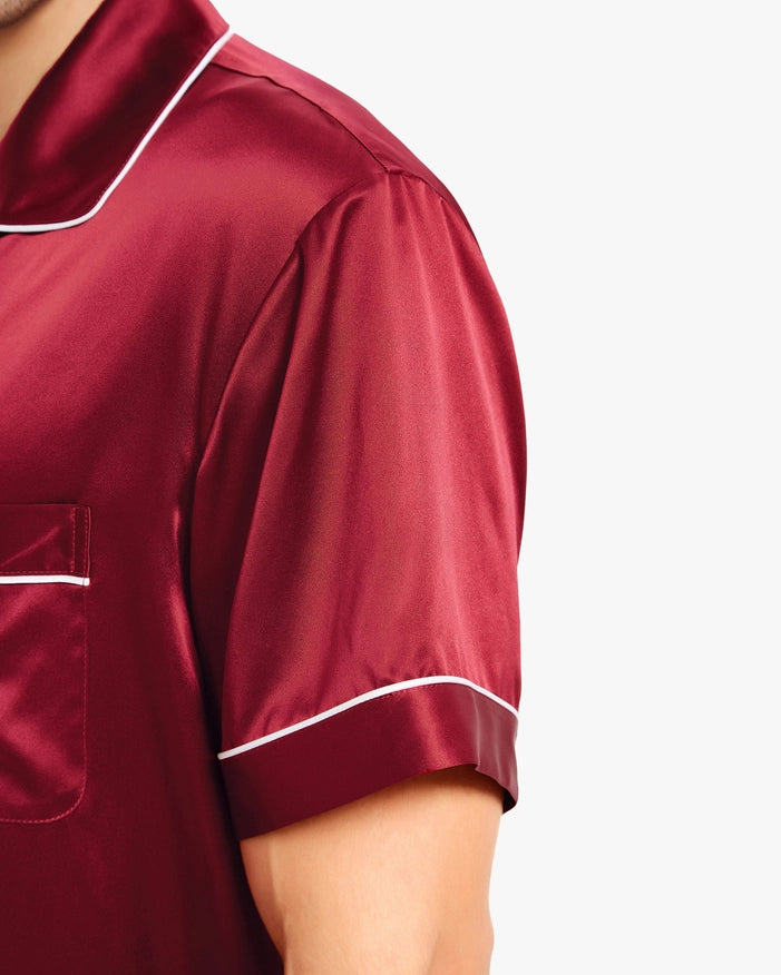 Piped Silk Short Pajamas Claret-Sets-MommeSilk-XS-Urbanheer