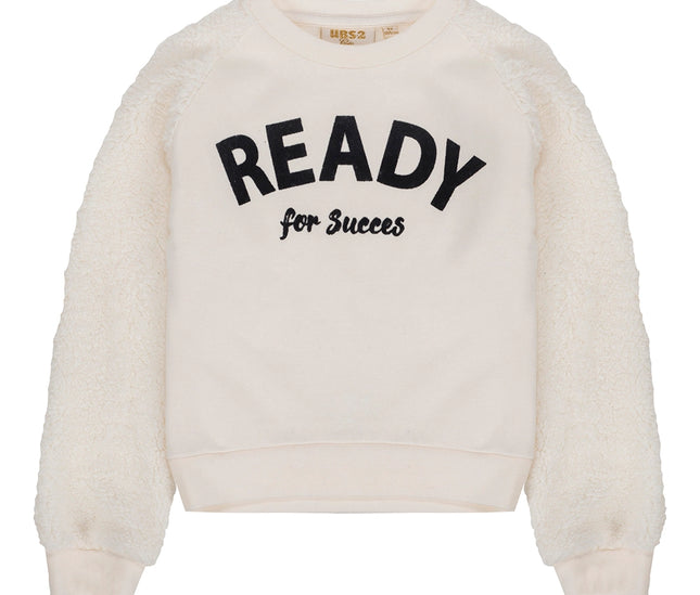 Girls' Ecru Stretch Cotton Fleece Sweatshirt With Sleeves-UBS2-Urbanheer