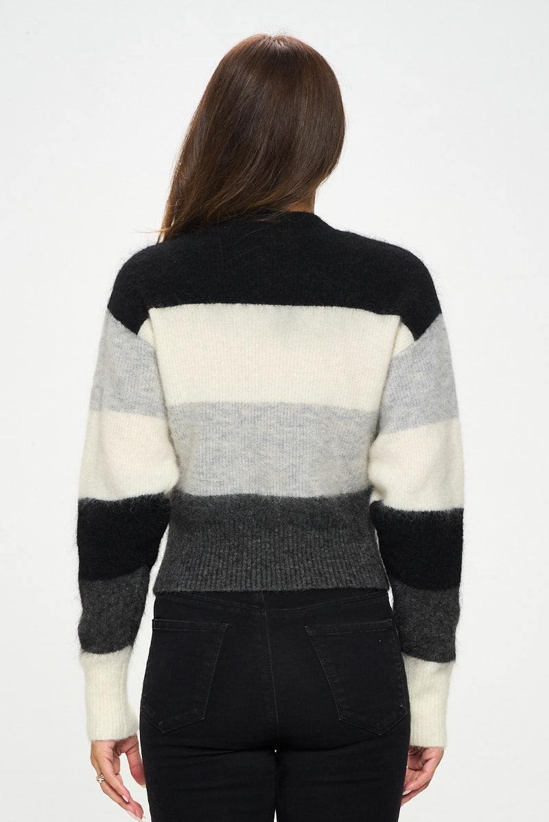 Striped Round Neck Long Sleeve Sweater-Renee C.-S-Urbanheer