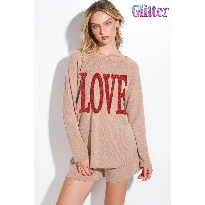 Love Sequin Lounge Set Taupe-Sets-Faith Apparel-S-Urbanheer