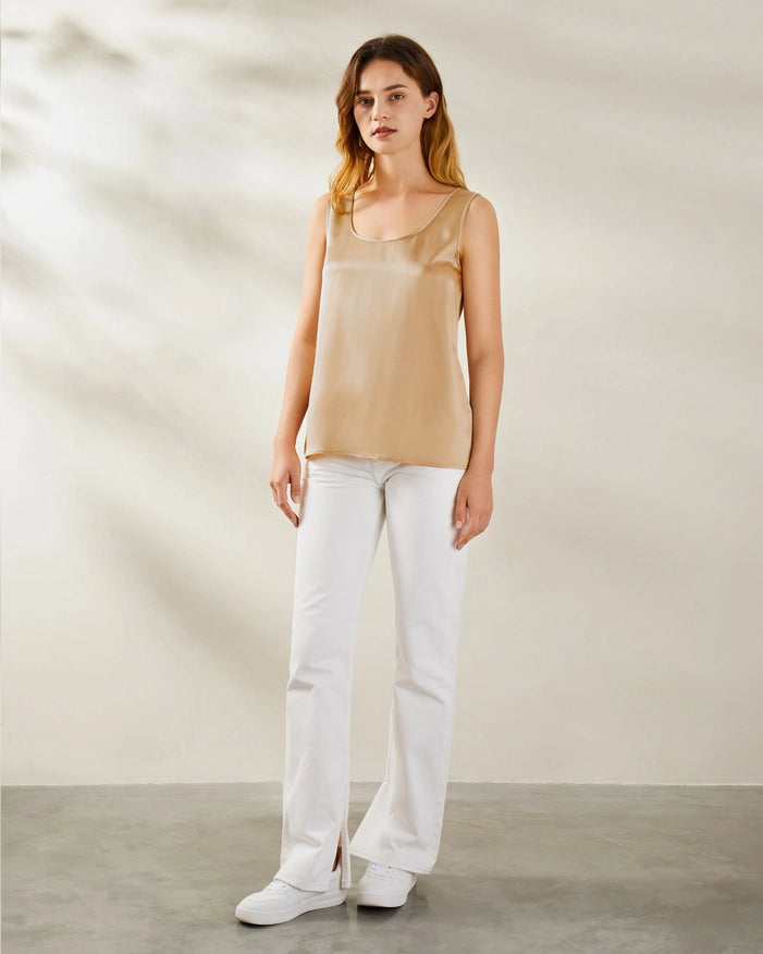 Reversible V&U Neck Silk Camisole Light Camel-Camisole-MommeSilk-XS-Urbanheer