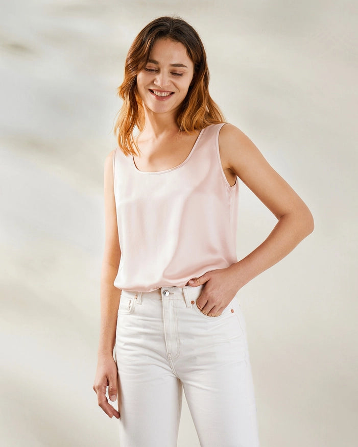 Reversible V&U Neck Silk Camisole Pale Pink-Camisole-MommeSilk-XS-Urbanheer