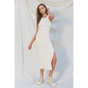 Ribbed Racerback Ruched Midi Dress Ivory-Dress-Dress Forum-S-Urbanheer