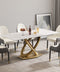 White Sintered Stone Dining Table with Gold Double-Ring Stainless Steel Base