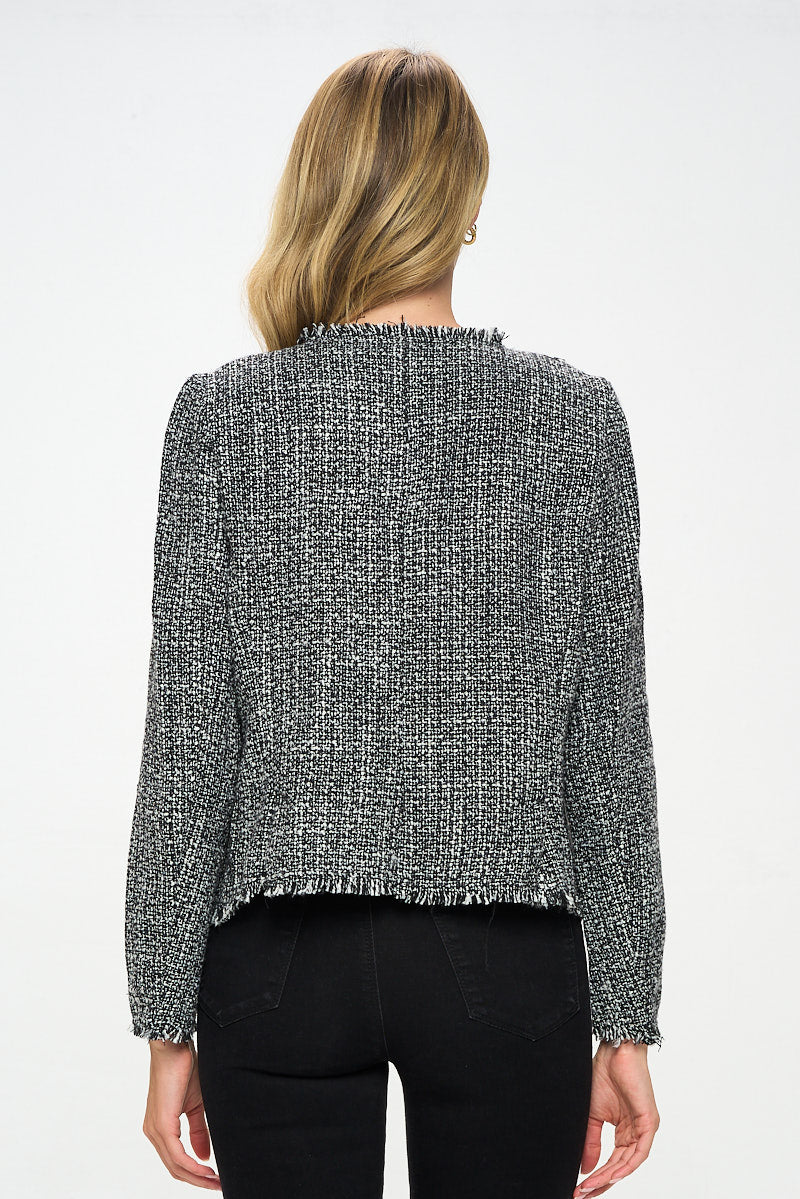 Open Front Blazer Cardigan With Frayed Hem-Renee C.-S-Urbanheer