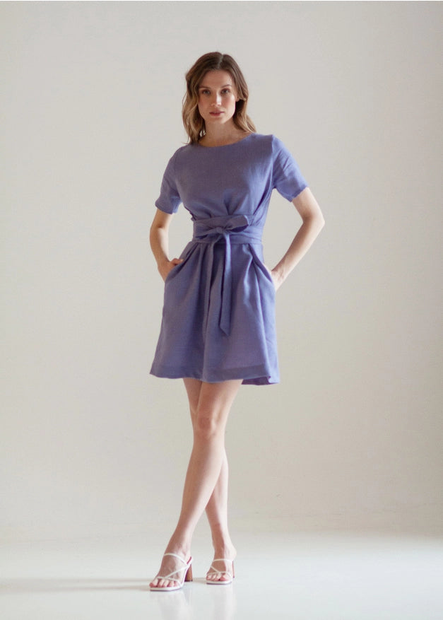 Wrap Linen Tie Belt Bridesmaid Dress For Women Short Lavender-Dress-Nich Linen-XXS-Urbanheer