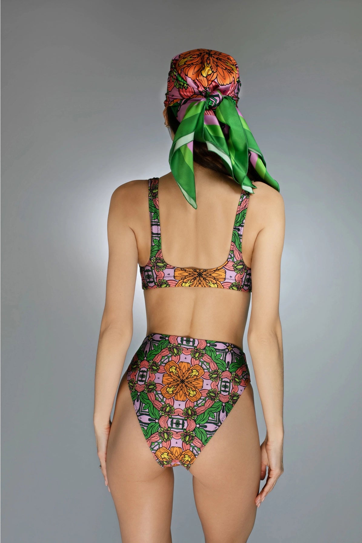 Multi-Hued Exotic Floral Illustrations Orange / Pink Bikini-Nuvula-XS-Urbanheer