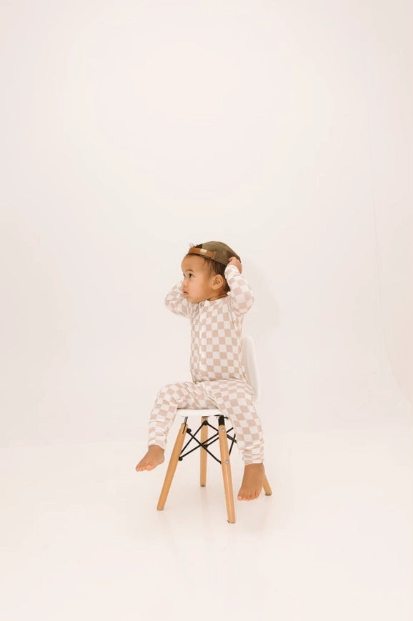 Tan Checkered Zip Romper-Rompers-LoveLee-Newborn-Urbanheer
