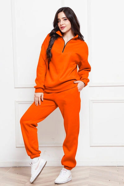 Half Zip Long Sleeve Sweatshirt and Pants Set Pumpkin-Sets-Blak Wardrob-S-Urbanheer