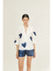 Cupid Linen Shirt - Off-White with Metallic Dark Blue Hearts-Shirt-Lanhtropy-XS-Off-white w/Foil Dark Blue Hearts-Urbanheer