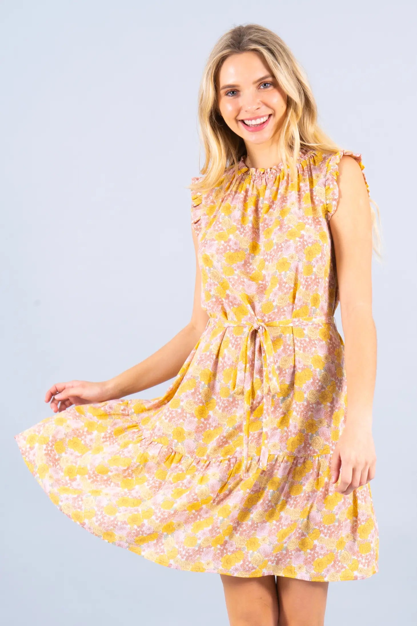 Floral Print Sleeveless Dress With Tie-Renee C.-S-Urbanheer