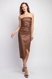 Pull-Over Style in A Faux Leather w/ Ruched Tube Top LIGHT BROWN-Tube Top-EDIT by NINE-S-Urbanheer