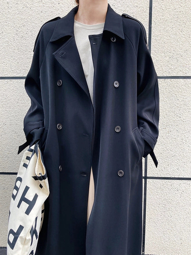 Draping British Loose Mid-Length Over The Knee Trench Coat Black-Coat-Blak Wardrob-S-Urbanheer