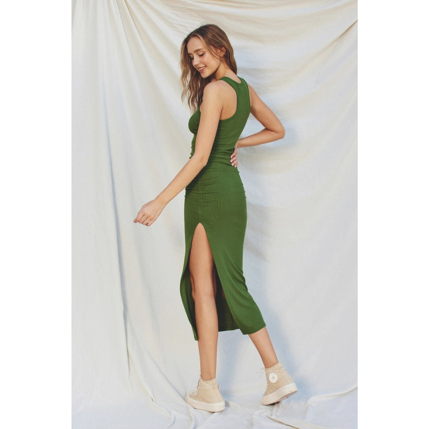 Ribbed Racerback Ruched Midi Dress Ibiza Green-Dress-Dress Forum-S-Urbanheer