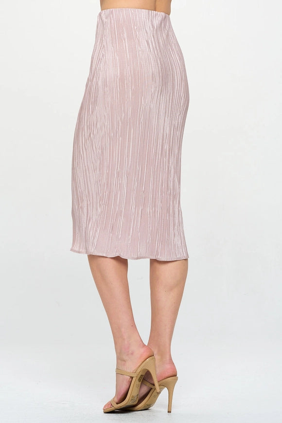 Made in USA Solid Plisse Midi Skirt with Elastic Waistband-Skirt-Renee C.-BEIGE-S-Urbanheer