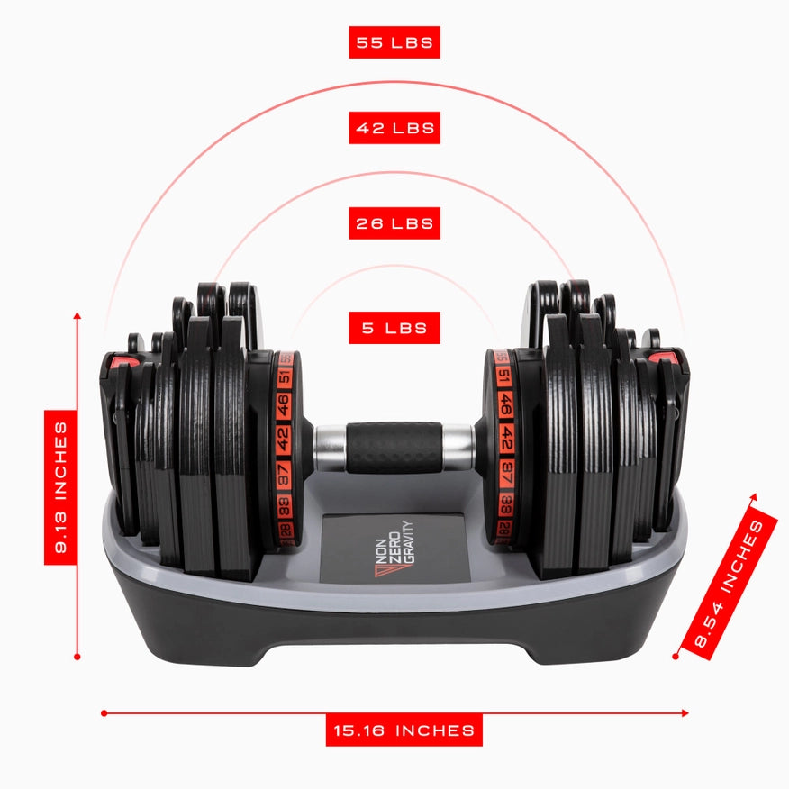Powerdyne Adjustable 55Lbs Dumbbell - Coal (Single)-Dumbbell-Nonzero Gravity-5 to 55lbs-Urbanheer