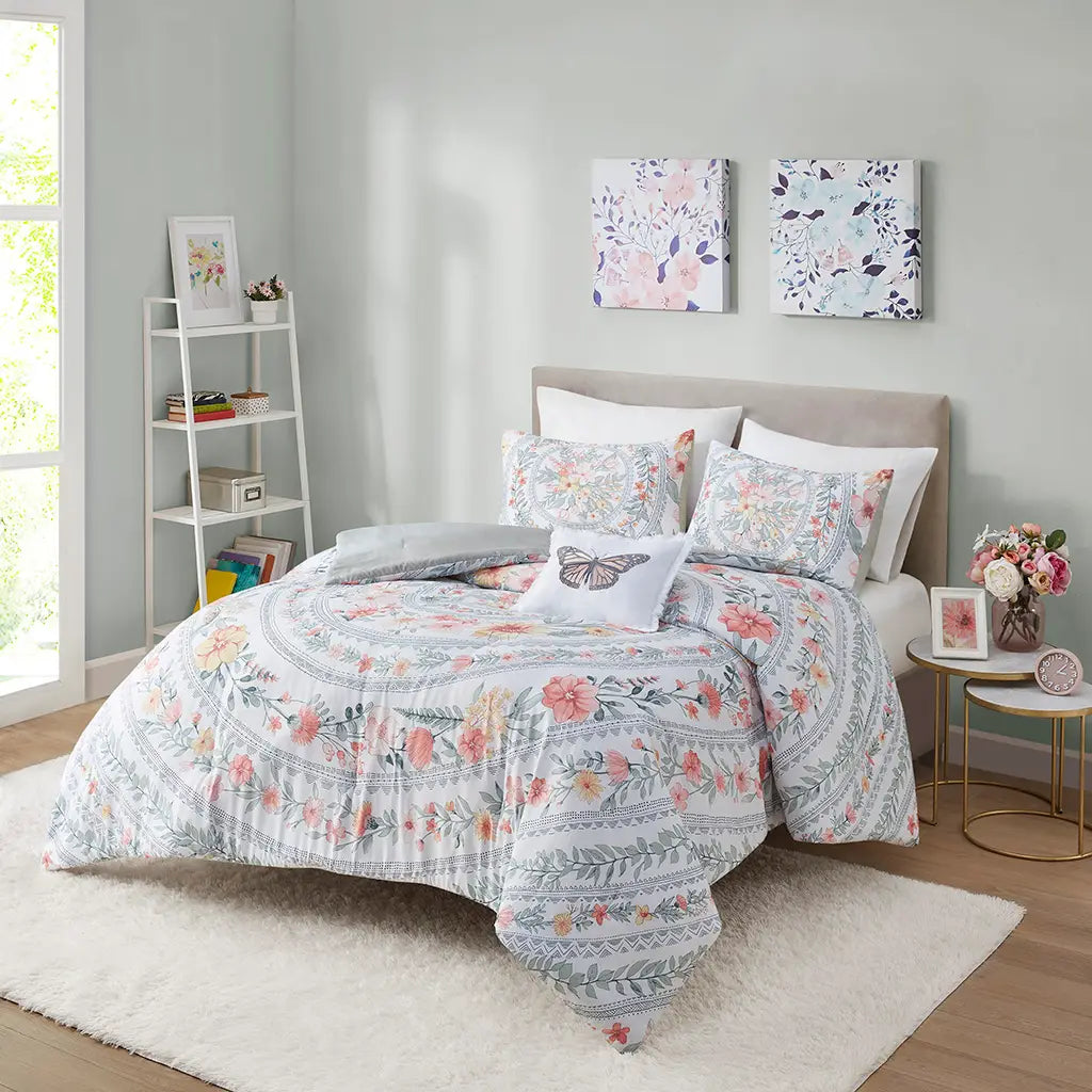 Floral Butterfly Boho Garden Comforter/Duvet Cover Set-Olliix-Comforter Set-Twin/Twin Xl-Urbanheer