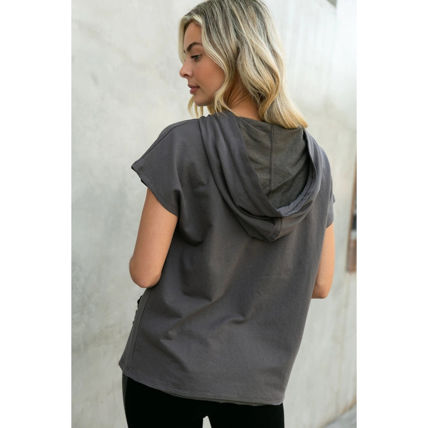 Hoodie Short Sleeve Top with Chains Charcoal-Hoodie-Vocal-S-Urbanheer