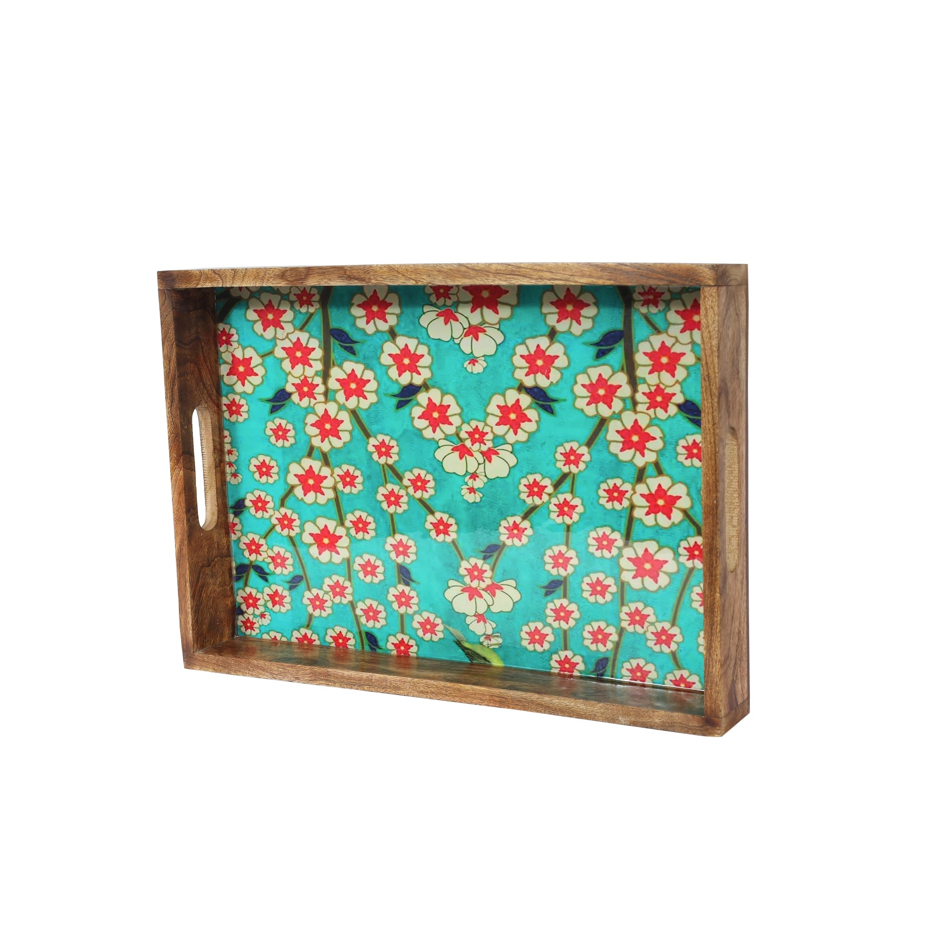 Blissful Blooms Resin And Wood Decorative Trays (Set Of 3)-Tiramisu-Urbanheer