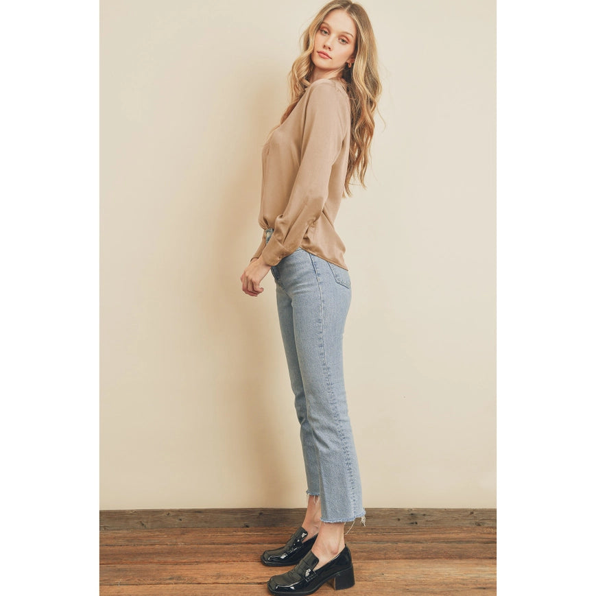 Dull Satin Slim Shirt Tan-Shirt-Dress Forum-S-Urbanheer