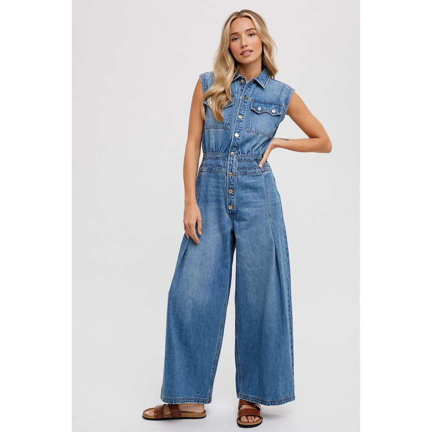 Denim Jumpsuit Lt Wash-Jumpsuits & Rompers-Faith Apparel-S-Urbanheer