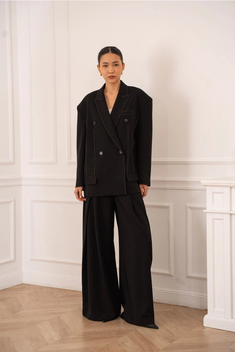 Nikki Wide-Leg High-Waist Trousers with Front Pleats