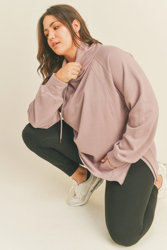 Mock Neck Side Zippers Sweatshirt-Clothing - Women-Kimberly C-Lavender-1X-Urbanheer