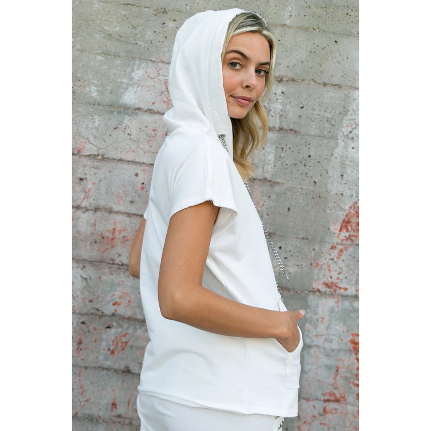 Hoodie Short Sleeve Top with Chains Off White-Hoodie-Vocal-S-Urbanheer