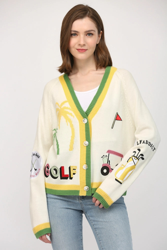 Golf Embroidered Patch Cardigan