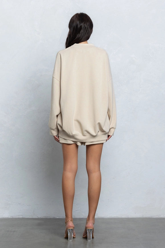 Embroidered Oversize Cardigan and Shorts Set Tan-Sets-No Vacancy-S-Urbanheer