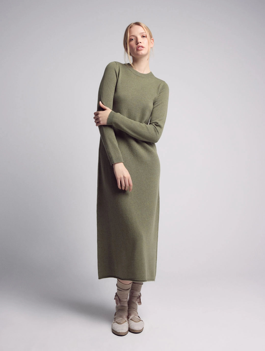 Zoe Cashmere Knitted Long Sleeve Dress Green-Clothing - Women-Leap Concept-Green-OS Fit-Urbanheer