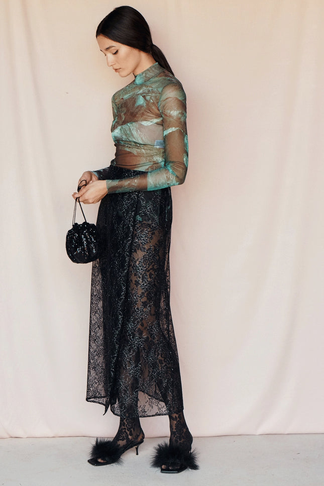 Glassy Lace Pareo Skirt - Black-Clothing - Women-eikō ai-Urbanheer