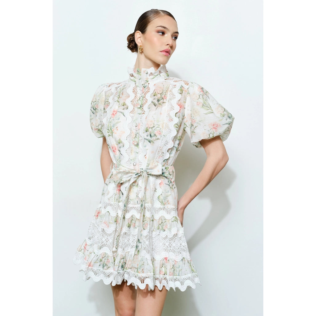 Romantic Floral Lace Mock Neck Mini Dress