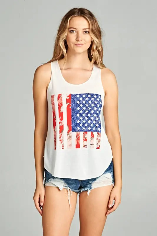 American Flag Print Graphic Tanktop-Clothing - Women-LA Soul-Urbanheer