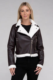 Plush Teddy Trimmed Pu Jacket-Jacket-Blak Wardrob-S-Urbanheer