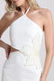 Flower Embellished Cut-Out Halter Dress White/White Flower-Dress-Avec Les Filles-4-Urbanheer