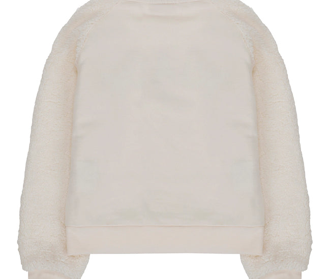 Girls' Ecru Stretch Cotton Fleece Sweatshirt With Sleeves-UBS2-Urbanheer