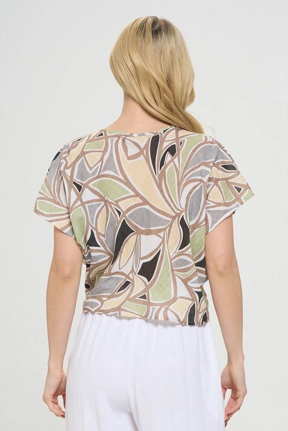 Made in USA Cotton Short Sleeve Top with Front Twist-Top-Renee C.-Multi-Colored-S-Urbanheer