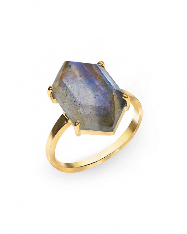 Gold Over 925 Sterling Silver Labradorite Hexagon Ring-Ring-Tiramisu-5-Urbanheer