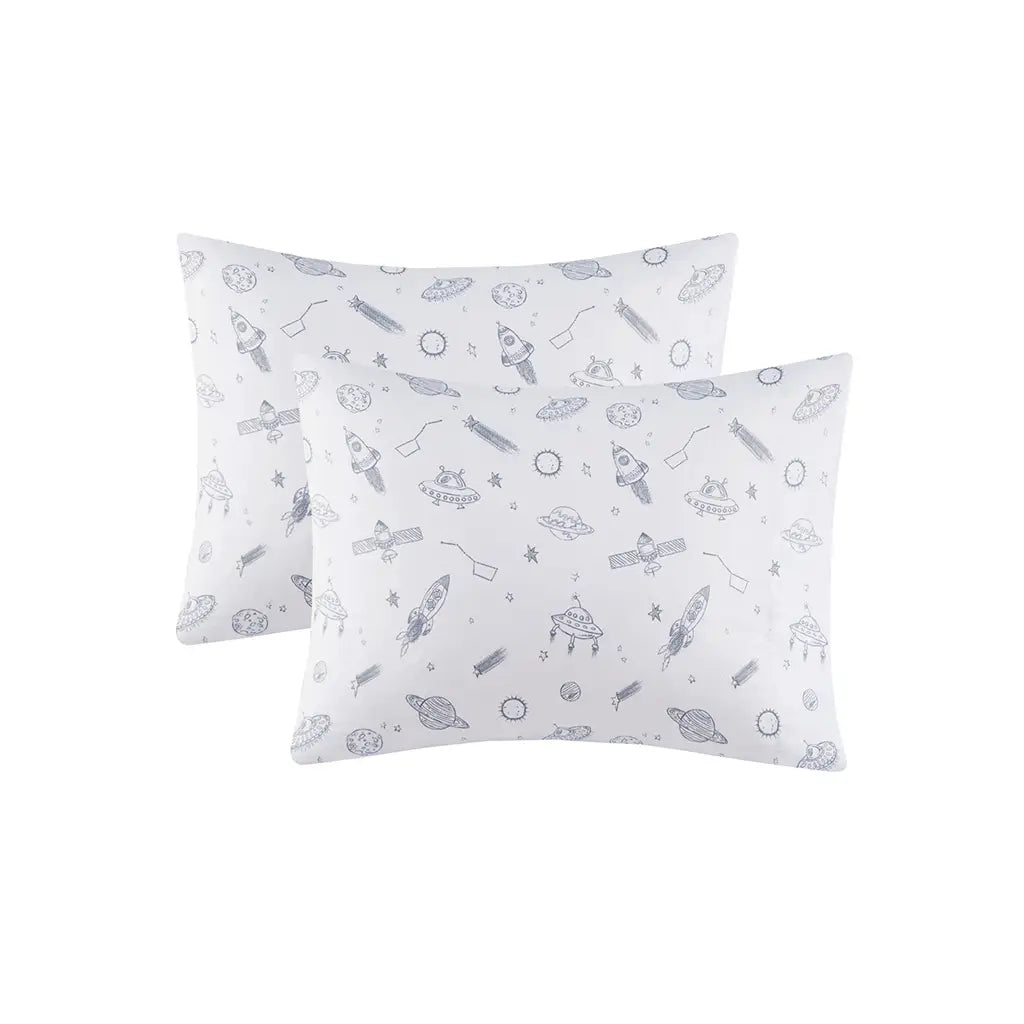 Printed Microfiber Kids Sheet Set, Grey Space Rocket-Olliix-Twin-Urbanheer