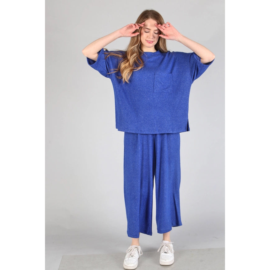 Brushed Wide Leg Pants Royal-Pants-Peace Love Line-S-Urbanheer